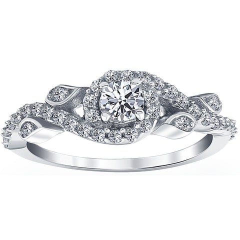 5/8ct   Diamond Floral Halo Engagement Ring 14K White Gold