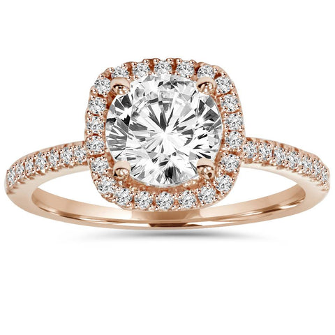 G/VS 1 1/2ct Lab Created Diamond Cushion Halo 14K Rose Gold Engagement Ring