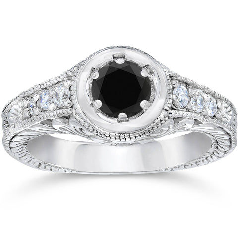 5/8ct   Treated Black & White Diamond Engagement Ring 14K White Gold