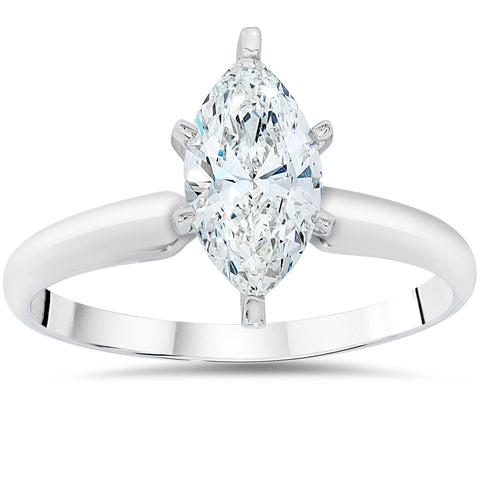 Certified 1Ct FG/VVS Marquise Diamond Engagement Ring 14k White Gold Lab Grown