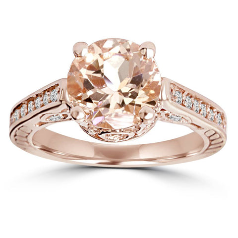 Morganite & Diamond   Engagement Ring 2 Carat Antique 14K Rose Gold