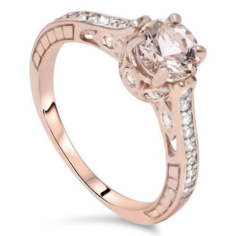 1ct Morganite & Diamond   Engagement Ring 14K Rose Gold