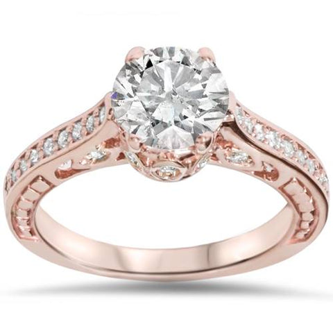 1 1/4ct   Rose Gold Diamond (1ct center) Enhanced Deco Engagement Ring 14K