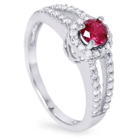 3/4ct Ruby & Diamond Split Shank Ring 14K White Gold