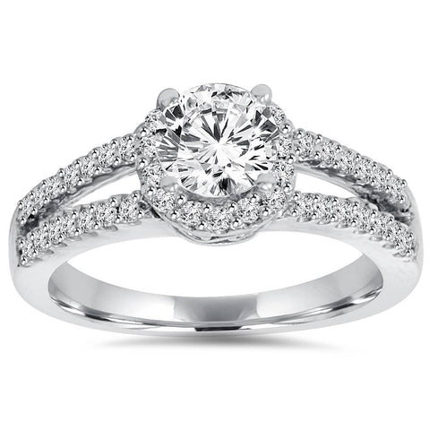 3/4 Ct Halo Split Shank Lab Created Diamond Engagement Ring 14K White Gold