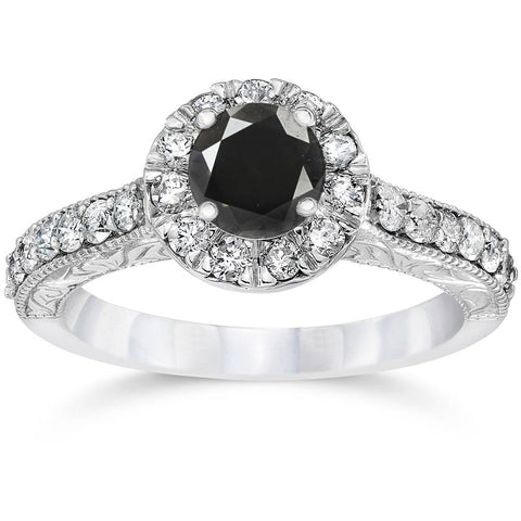 1 3/4ct   Treated Black Diamond Engagement Ring 14K White Gold