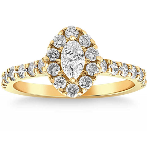 1Ct TW Marquise Diamond Halo Engagement Ring in White, Yellow, or Rose Gold