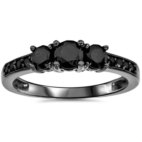 1 1/5ct Black Treated Diamond 3 Stone Engagement Annivesary Ring 10K Black Gold