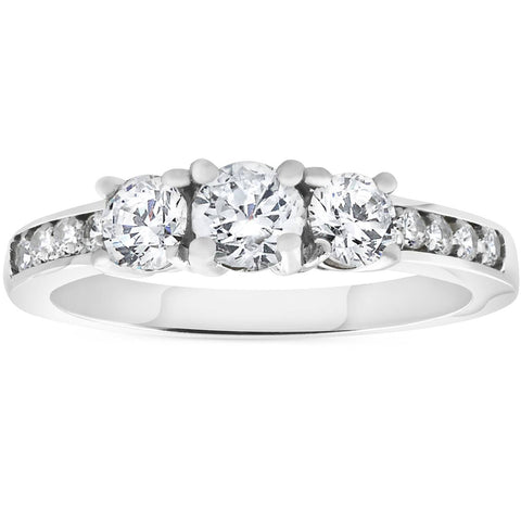 1.00 ct 3-stone Diamond Engagement Ring 14K White Gold