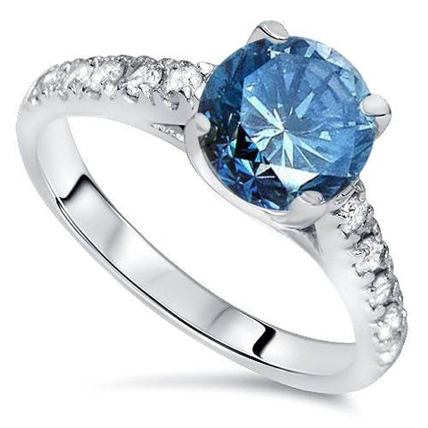 2 1/4ct Blue & White Diamond Engagement Ring 14K White Gold Lab Grown