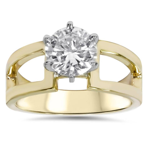 Certified 2ct Round Solitaire Lab Grown Diamond Engagement Ring 14K Yellow Gold