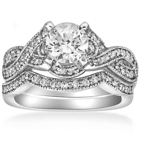 1 1/2ct Infinity   Diamond Engagement ]Ring Set 14K White Gold Enhanced