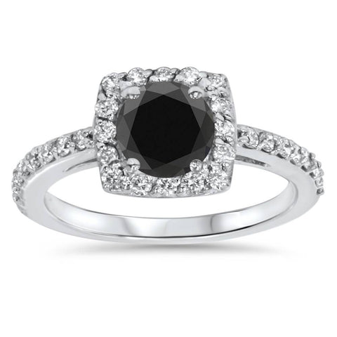 SI 1 3/8ct Treated Diamond & Black Engagement Ring 14K White Gold