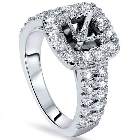 1ct Cushion Halo Engagement Ring Setting 14K White Gold Semi Mounting