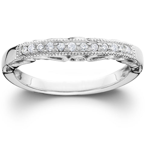 1/5Ct   Diamond Curved Notched Guard Wedding Ring 14K White Gold