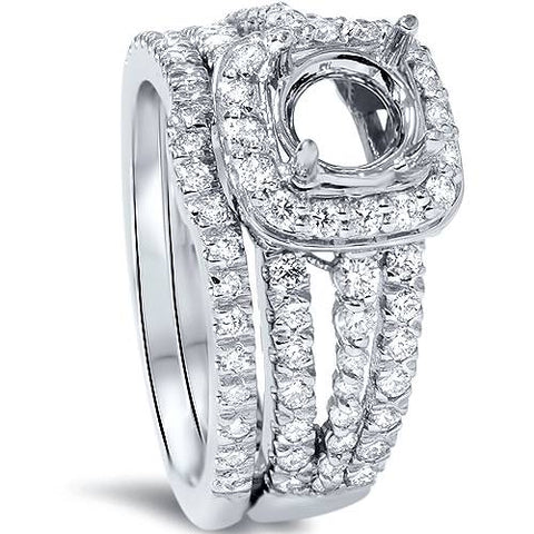 1ct Cushion Halo Diamond Engagement Mount Set 14K White Gold