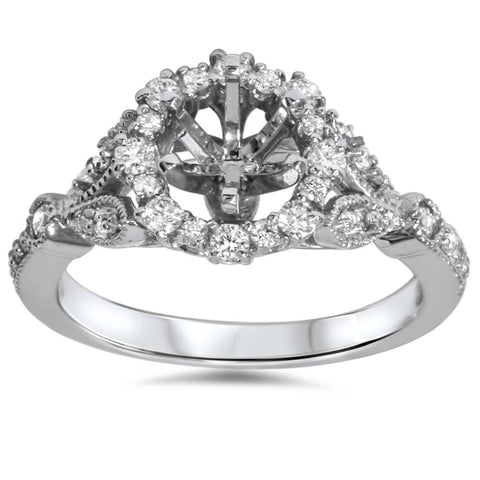 3/8ct   Halo Diamond Engagement Setting 14k White Gold Semi Mount Round