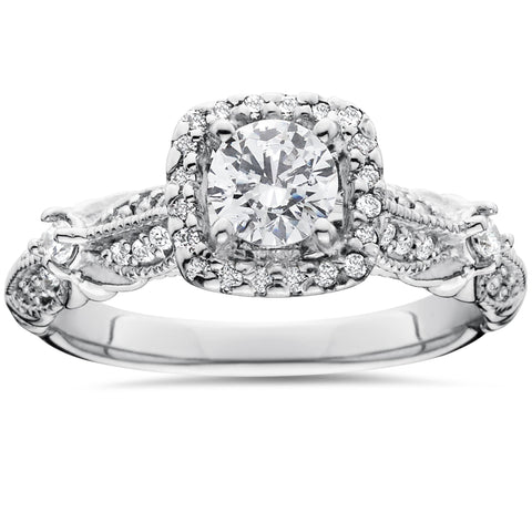 F/VS 1 1/2ct Diamond Cushion Halo Engagement Ring 14K White Gold Lab Grown