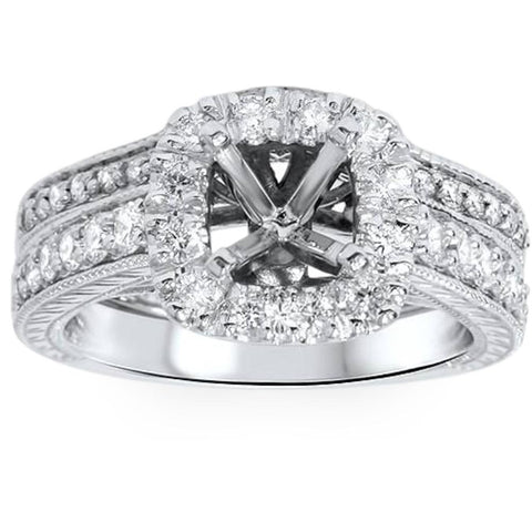 3/4ct Cushion Cut Halo Diamond   Engagement Ring Setting Set