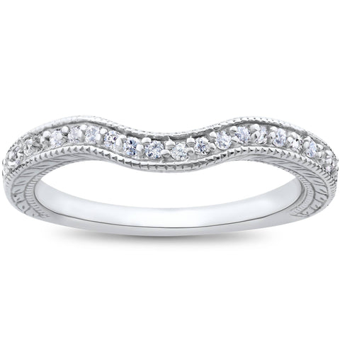 Curved Diamond Contour Wedding Ring for Engagement Band 14 K White Gold