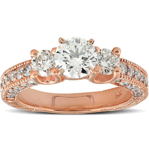 2ct Three Stone   Diamond Engagement Ring 14k Rose Gold Enhanced