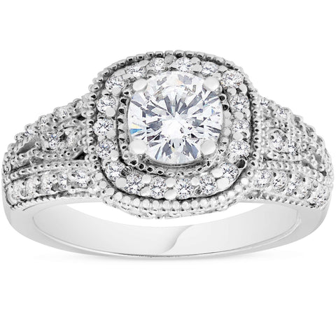 1 1/3ct   Cushion Halo Engagement Diamond Ring Antique Filigree 14K Round