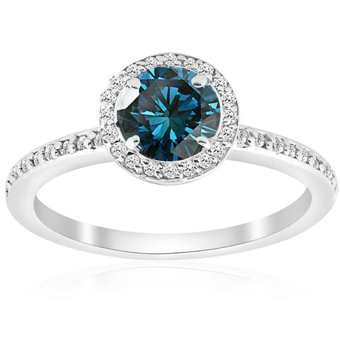 3/4ct Treated Blue Diamond Halo Engagement Ring 14K White Gold   Solitaire