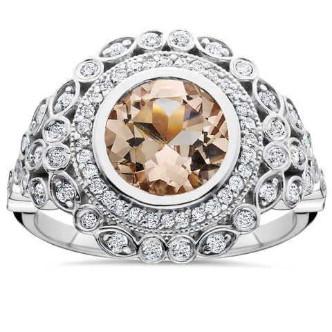 2 ct Morganite & Diamond   Halo Ring 14K White Gold