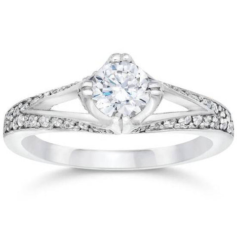 1ct Diamond Split Shank   Engagement Ring 14K White Gold