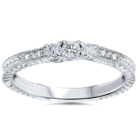 1/4ct   Three Stone Round Diamond Engagement Ring 14K White Gold