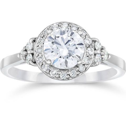 G/SI 1 Carat Halo   Diamond Engagement Ring 14K White Gold