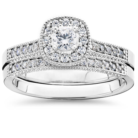 5/8Ct Diamond Bridal   Engagement Ring Set 10K White Gold