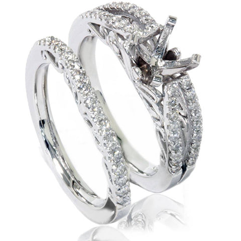 3/4ct   Diamond Engagement Ring Bridal Set Solid14K White Gold