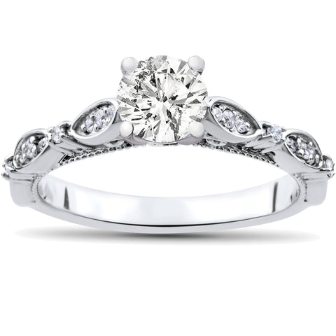 3/4ct   Diamond Engagement Ring Antique Round Solitaire 14k White Gold