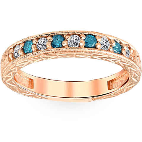 1/4 Cttw Blue & White Diamond Wedding Anniversary Ring 14K Rose Gold