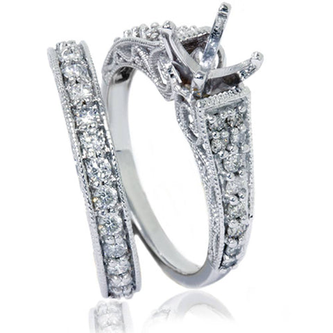 3/4ct   Diamond Ring Heirloom Filigree Set 14K White Gold