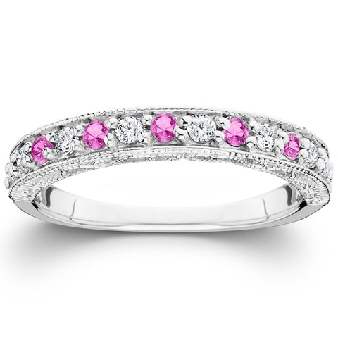 1/2ct Pink Topaz & Diamond   Wedding Ring 14K White Gold