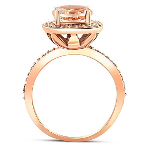 2 Ct Morganite & Diamond Cushion Halo Engagement Ring 14k Rose Gold