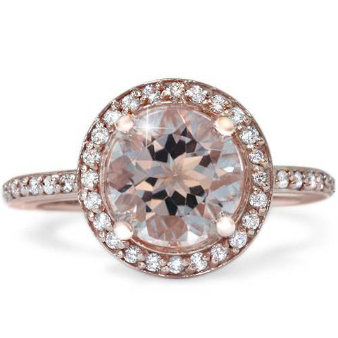 2ct Morganite & Diamond Halo   Antique Engagement Ring 14K Rose Gold