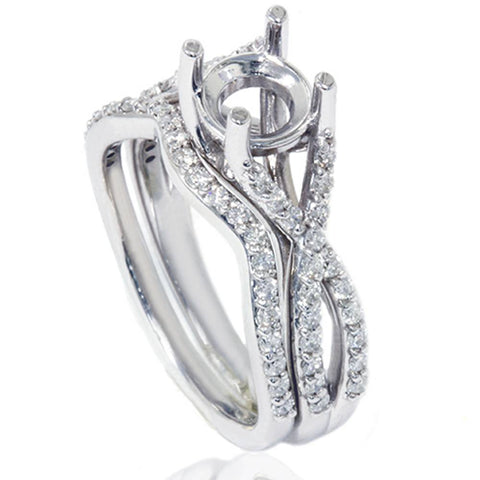 3/4ct Twist Engagement Matching Ring Set Semi Mount Setting   White Gold