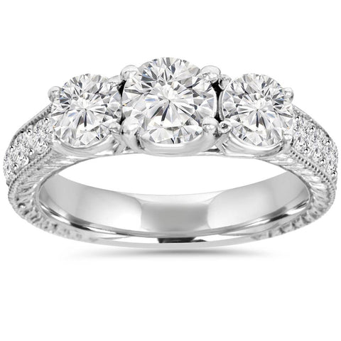 1 3/4Ct Diamond   3-Stone Engagement Ring 14K White Gold