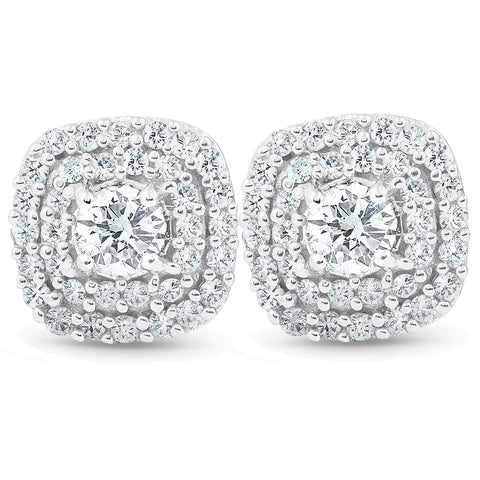 1/2 Ct TDW Genuine Diamond Cushion Halo Studs 10k White Gold 1/3"