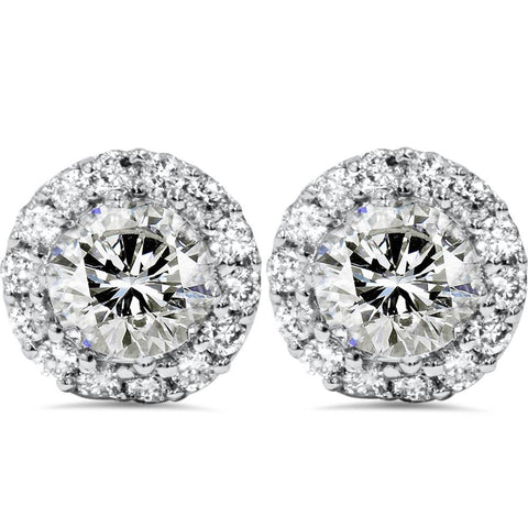 1 7/8ct Halo Diamond Studs 14K White Gold