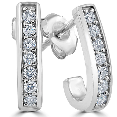 F VS 1/3ct Diamond Hoops 14K White Gold 1/2" Tall