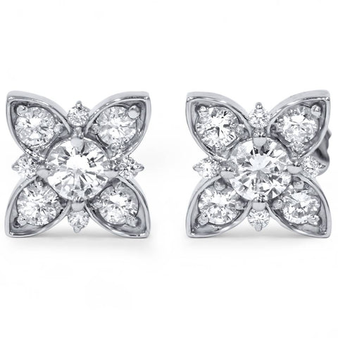 1 ct Floral Starburst Diamond Studs 14K White Gold