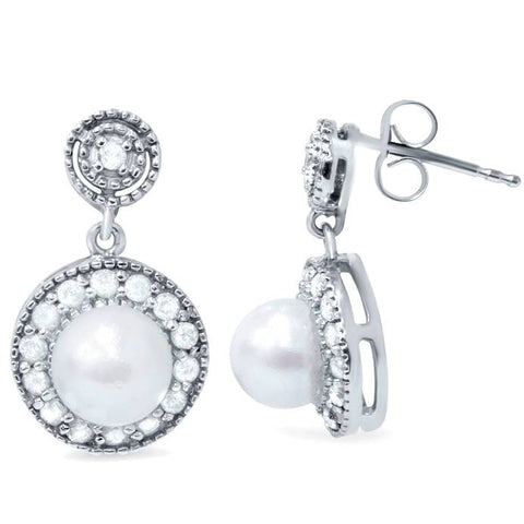 3/8ct Diamond & Pearl   Gatsby Style Earrings 10K White Gold