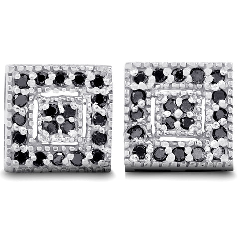 1/3ct Pave Black Diamond Studs 10K White Gold