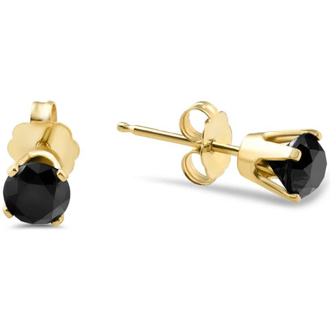 14k Yellow Gold 7/8ct Round Cut Black Color Enhanced Diamond Studs