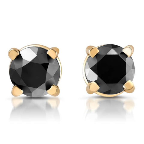 Yellow Gold 1/5ct Round Cut Black Diamond Studs