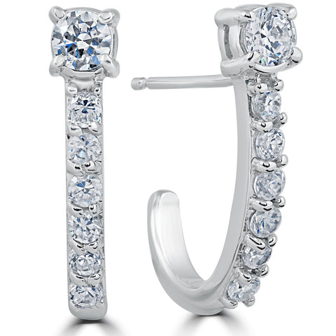 1 cttw Diamond Hoops 14k White Gold 3/4" Tall